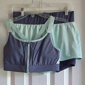 Fabletics Gray & Mint Green Women's Workout Set Size M